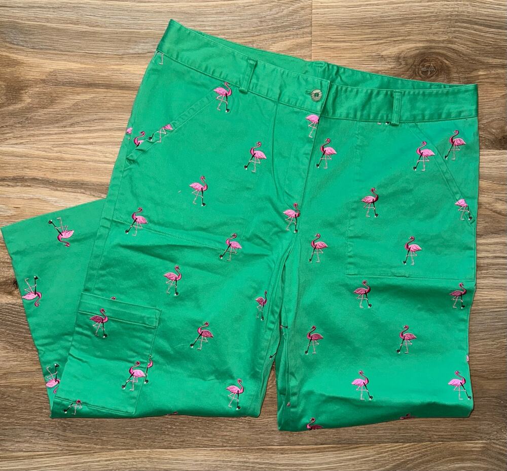 Lilly Pulitzer Luxletic Corso Golf Pants Pull On Flamingo Print - Size 12 -OD